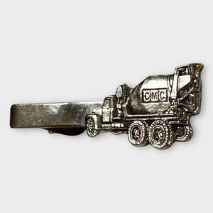 Vintage CMC Cement Mixer Truck Tie Clip Silver Tone Construction Novelty
